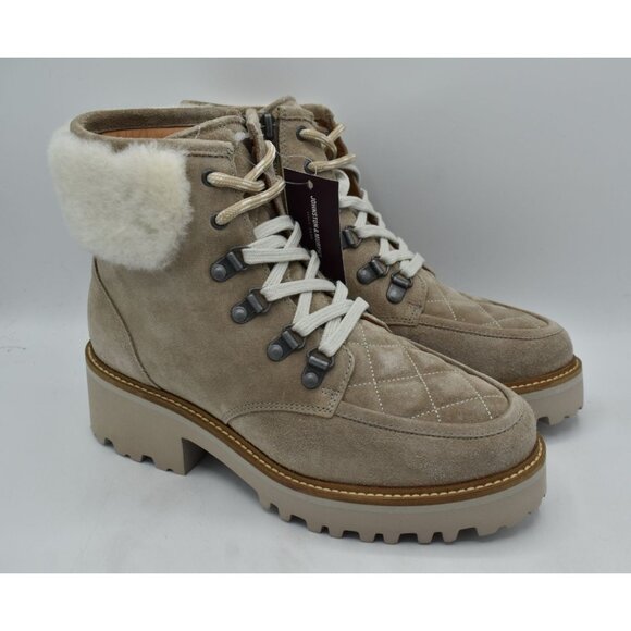 Johnston & Murphy Women Size 7.5 Emmalynn Taupe Suede Shearling Hiker Boot Shoes - Picture 2 of 13